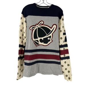 Play Cloths Shirt Mens Size M Long Sleeve Streetwear Gray Stitched Holiday Crew